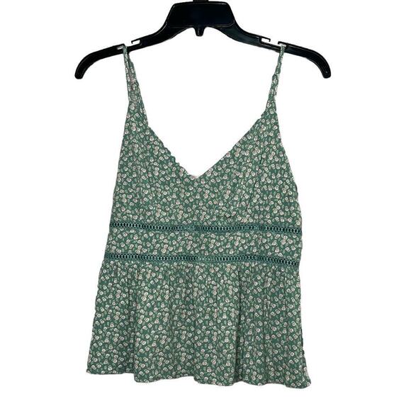 Francesa's Miami Green Floral Rose Cami Girly Cottage Cowgirl Top Medium New - Picture 14 of 14